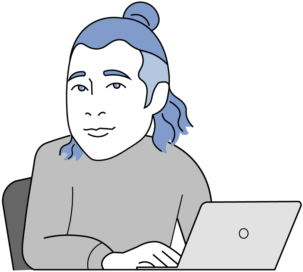 イラスト PC作業の手を止めこちらを見る男性